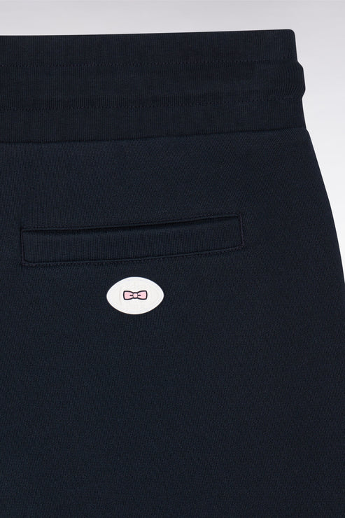 Navy fleece shorts with striped leg trims E26maish0008 blf