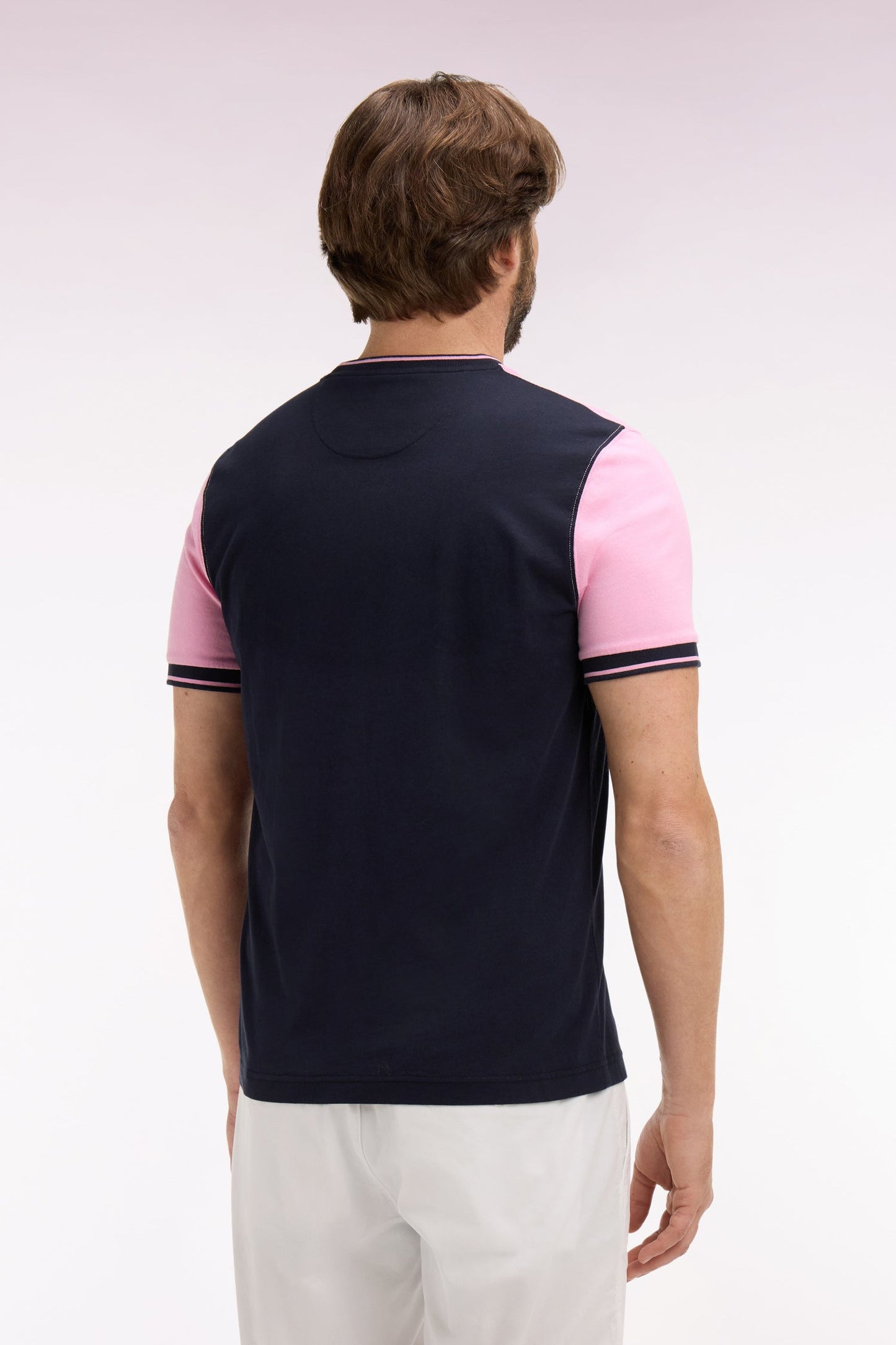T-shirt à manches courtes bicolore rose et marine ,e26maitc0039 rom