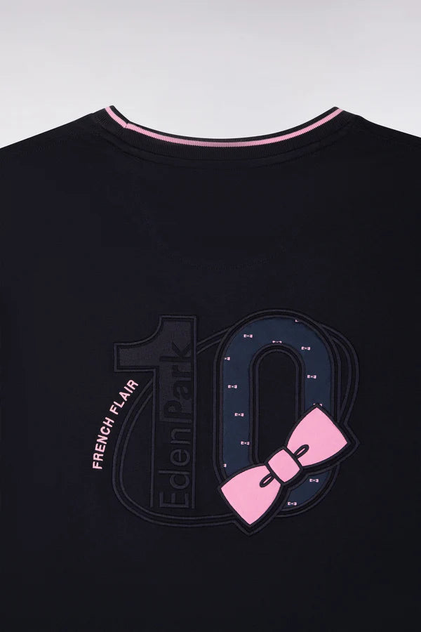 T-shirt bleu marine en coton à manches courtes et manches roses e26maitc0040 blf