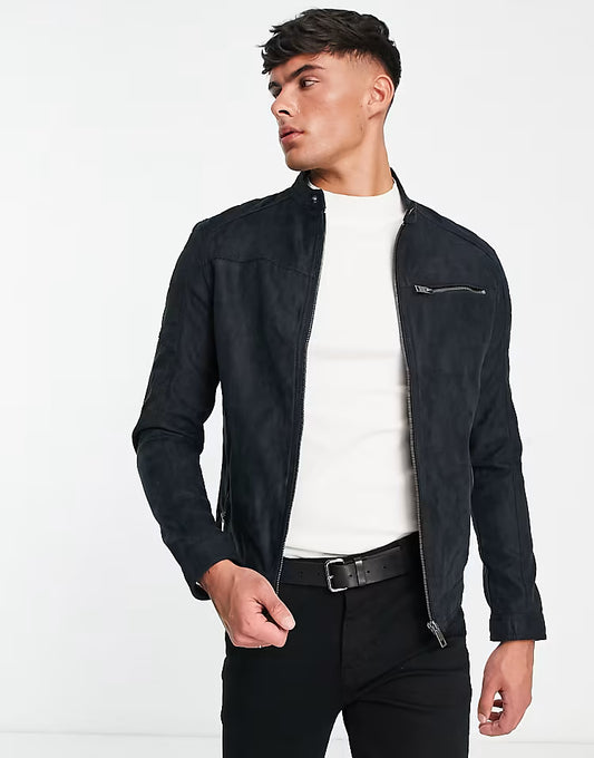 Jack & Jones Essentials biker jacket in faux suede black 12147218