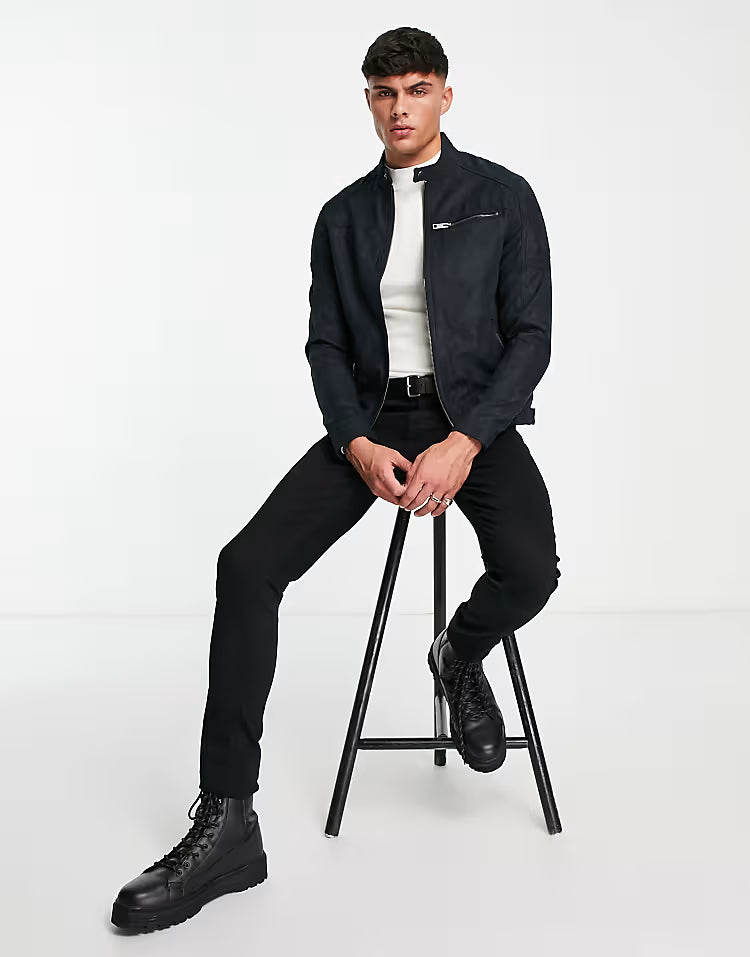 Jack & Jones Essentials biker jacket in faux suede black 12147218