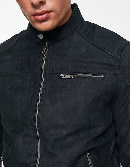 Jack & Jones Essentials biker jacket in faux suede black 12147218