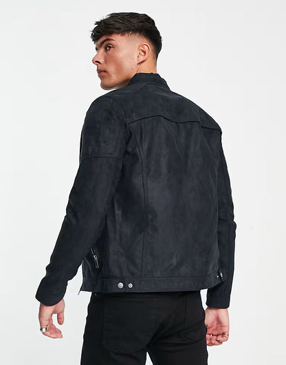 Jack & Jones Essentials biker jacket in faux suede black 12147218