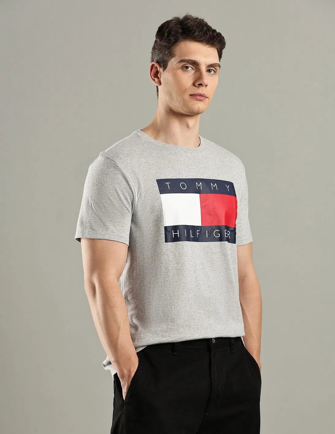 T-shirt en coton à logo, coupe classique xm07429 020 p61 gris
