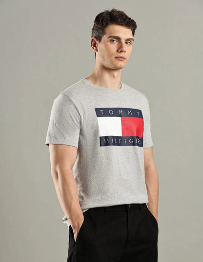 T-shirt en coton à logo, coupe classique xm07429 020 p61 gris