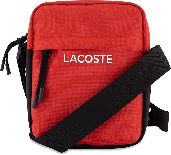Lacoste Men's Shoulder Bag, Vertical Camera Bag, 100% Recycled Polyester nh4284nz red