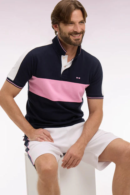 Polo en piqué de coton bleu marine à manches courtes e26maipc0034 blf
