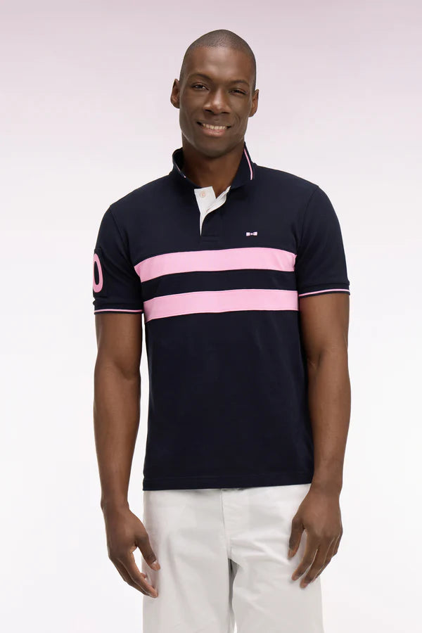 Polo à manches courtes rayé bleu marine en piqué e26maipc0035 blf