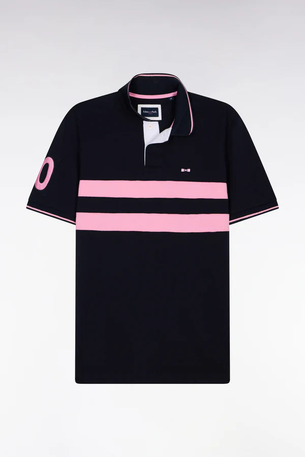 Polo à manches courtes rayé bleu marine en piqué e26maipc0035 blf