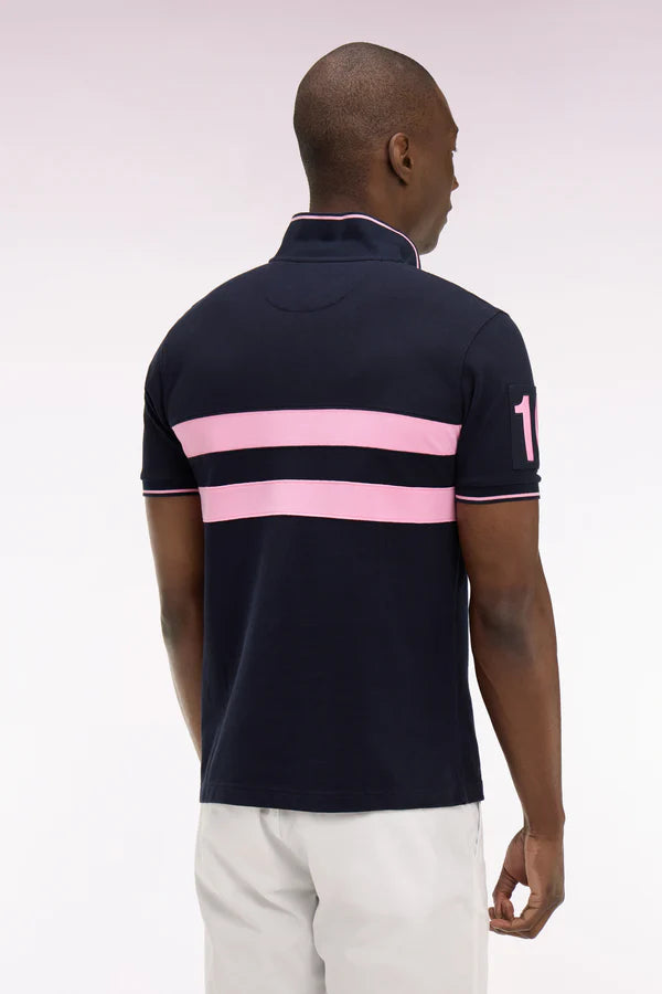 Polo à manches courtes rayé bleu marine en piqué e26maipc0035 blf