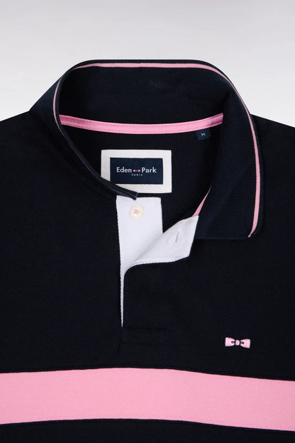Polo à manches courtes rayé bleu marine en piqué e26maipc0035 blf