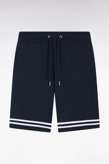 Navy fleece shorts with striped leg trims E26maish0008 blf