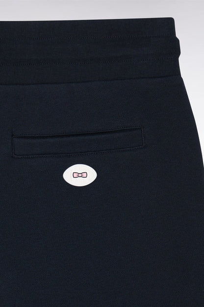 Navy fleece shorts with striped leg trims E26maish0008 blf