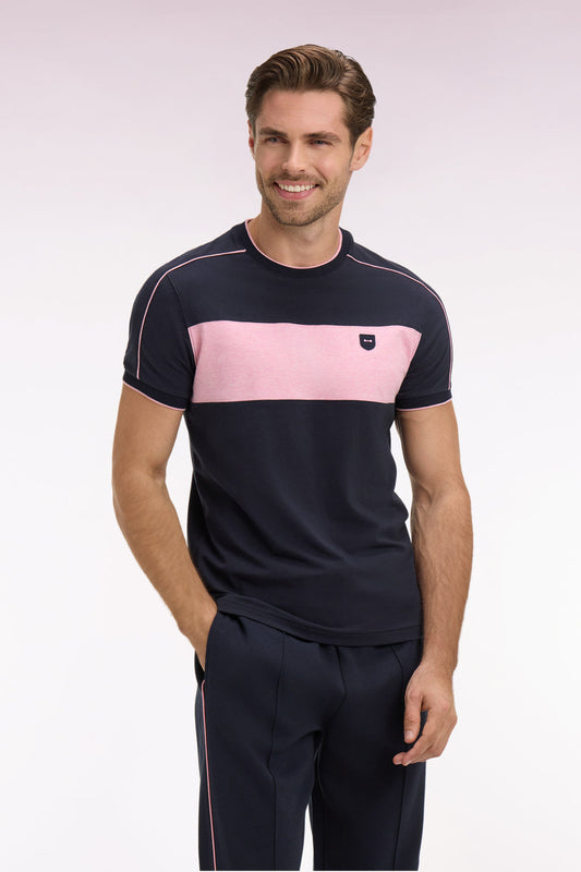 T-shirt bleu marine en coton stretch à manches courtes, e26maitc0011 rom22