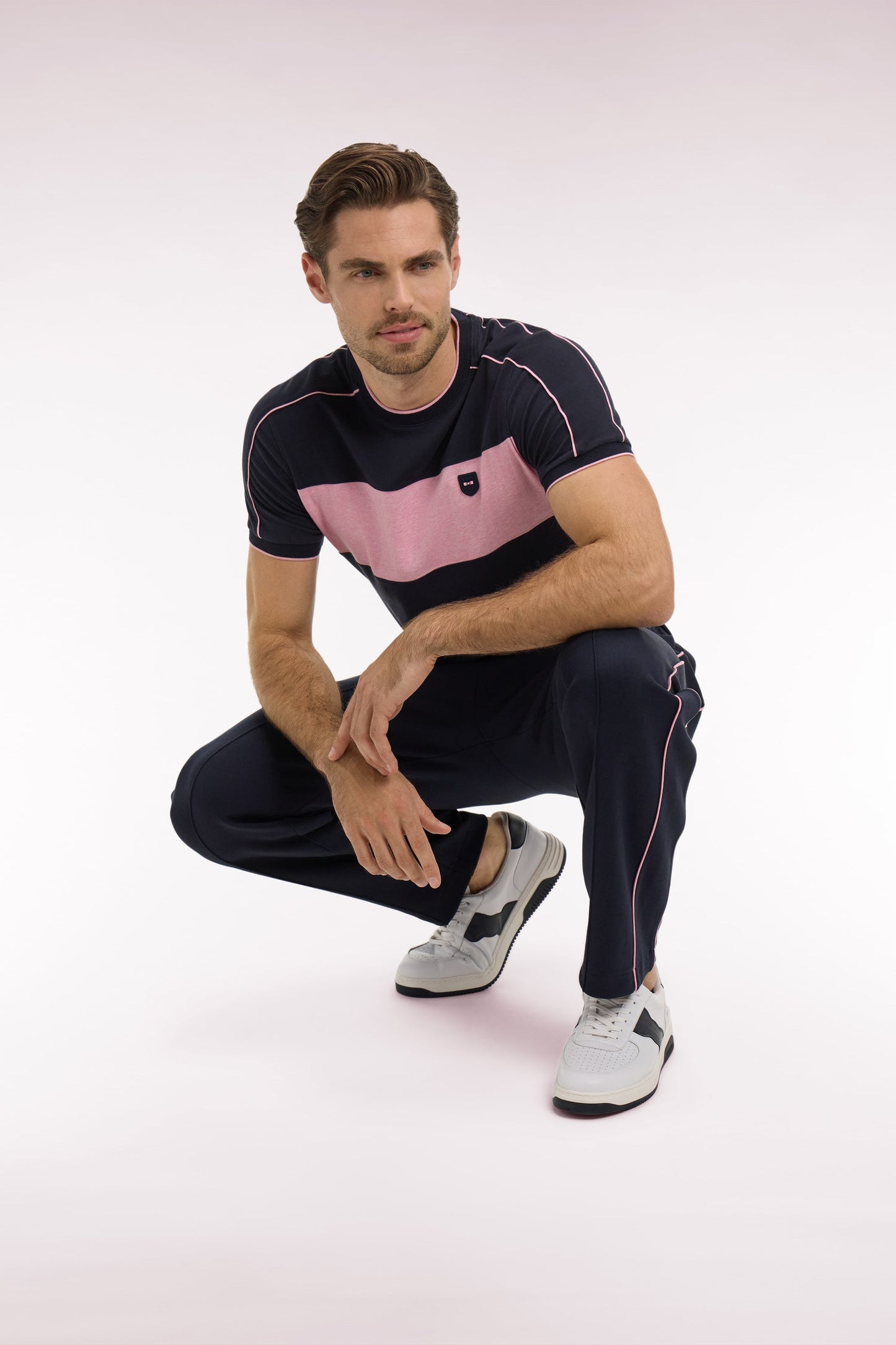 T-shirt bleu marine en coton stretch à manches courtes, e26maitc0011 rom22