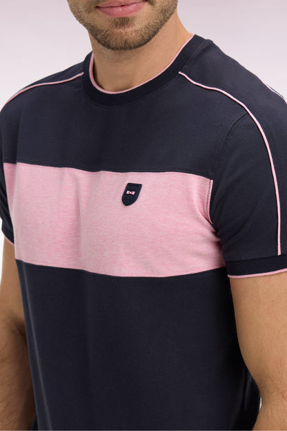 T-shirt bleu marine en coton stretch à manches courtes, e26maitc0011 rom22