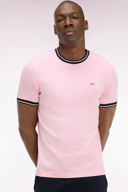 T-shirt rose en coton brodé, coupe classique ,e26maitc0022 roc16