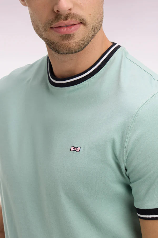 T-shirt à manches courtes en coton vert d'eau brodé e26maitc0022 vem39