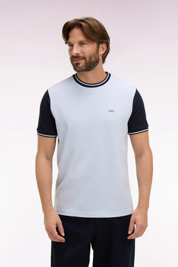 T-shirt à manches courtes en coton bicolore ciel avec broderie, e26maitc0023 blc25