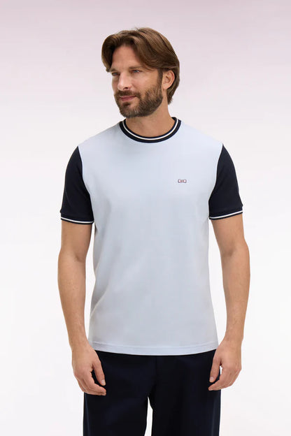 T-shirt à manches courtes en coton bicolore ciel avec broderie, e26maitc0023 blc25