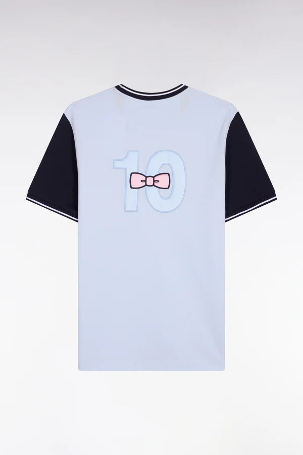 T-shirt à manches courtes en coton bicolore ciel avec broderie, e26maitc0023 blc25