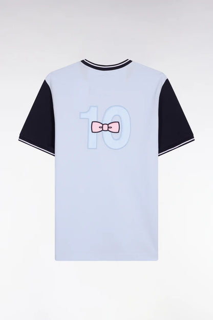 T-shirt à manches courtes en coton bicolore ciel avec broderie, e26maitc0023 blc25