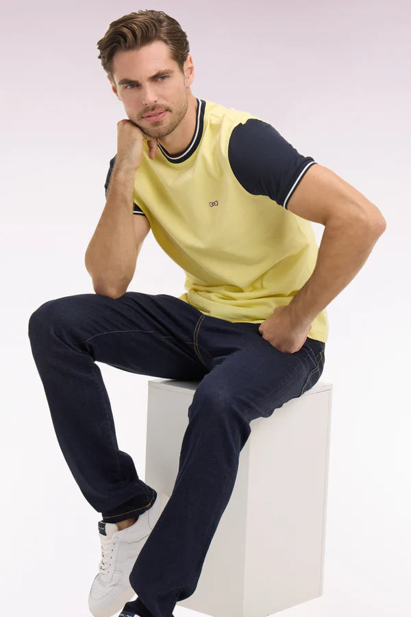 T-shirt jaune en coton brodé, coupe classique, e26maitc0023 jac16