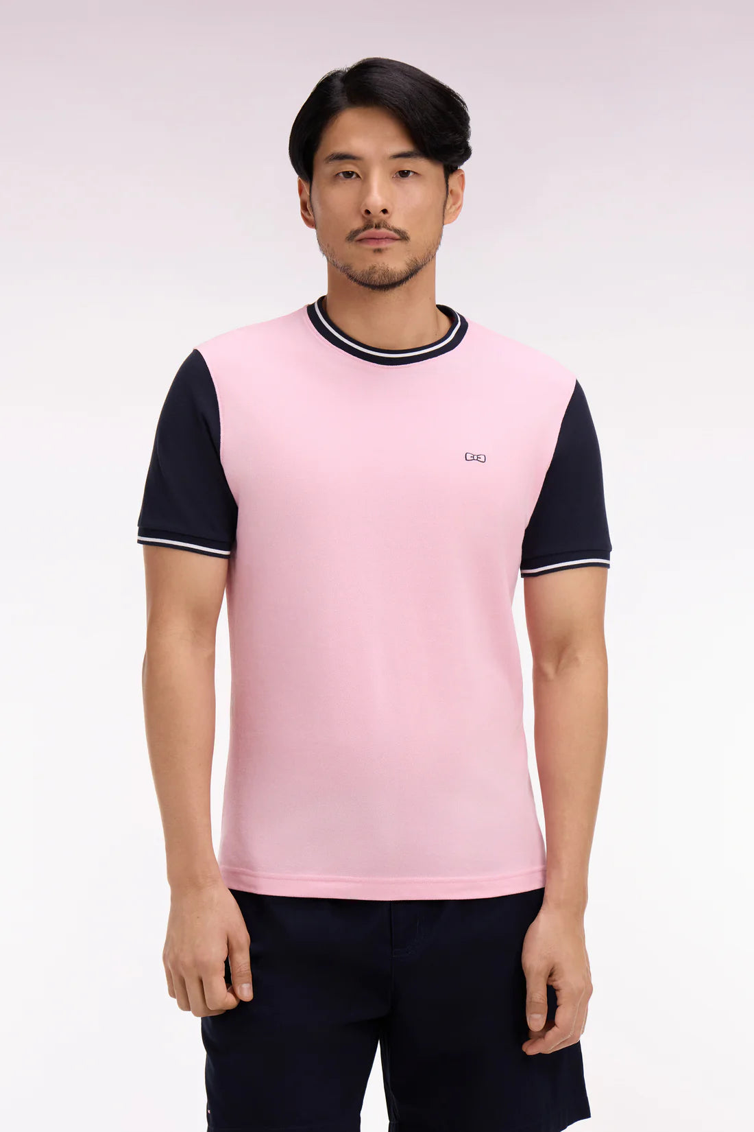T-shirt à manches courtes en coton rose bicolore brodé, e26maitc0023 roc16