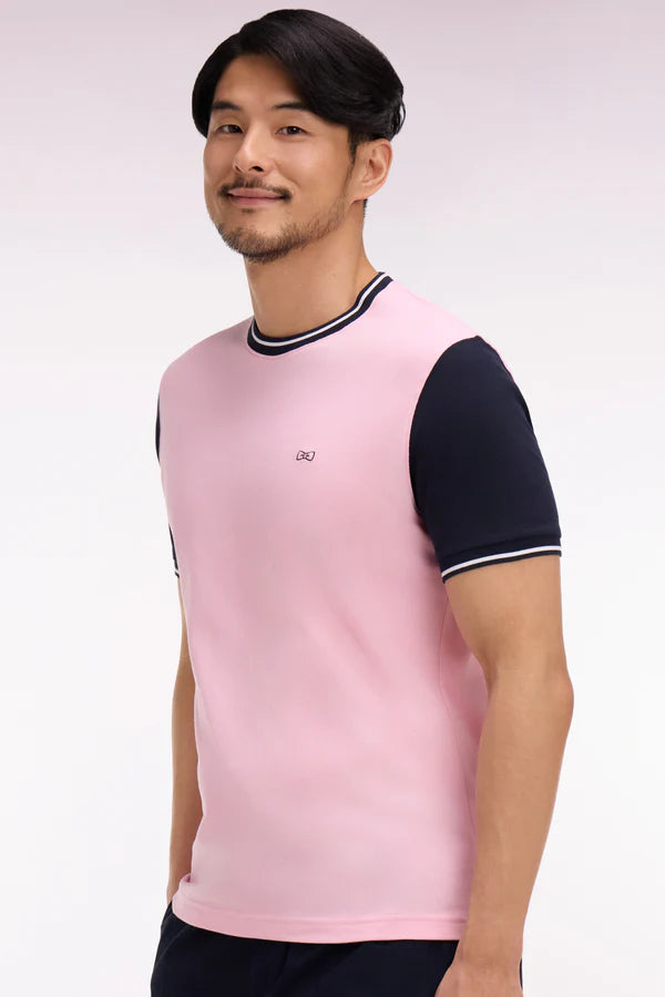 T-shirt à manches courtes en coton rose bicolore brodé, e26maitc0023 roc16