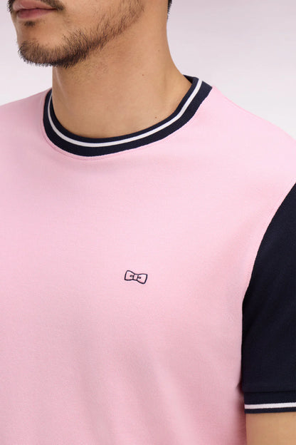 T-shirt à manches courtes en coton rose bicolore brodé, e26maitc0023 roc16