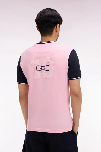 T-shirt à manches courtes en coton rose bicolore brodé, e26maitc0023 roc16