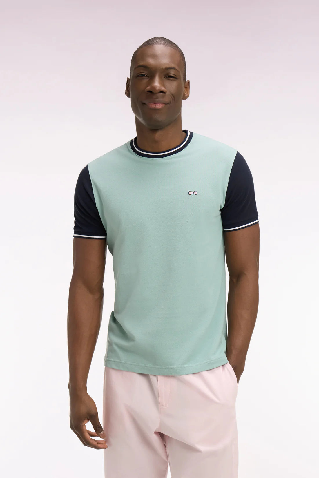T-shirt à manches courtes en coton vert d'eau brodé, e26maitc0023 vem39