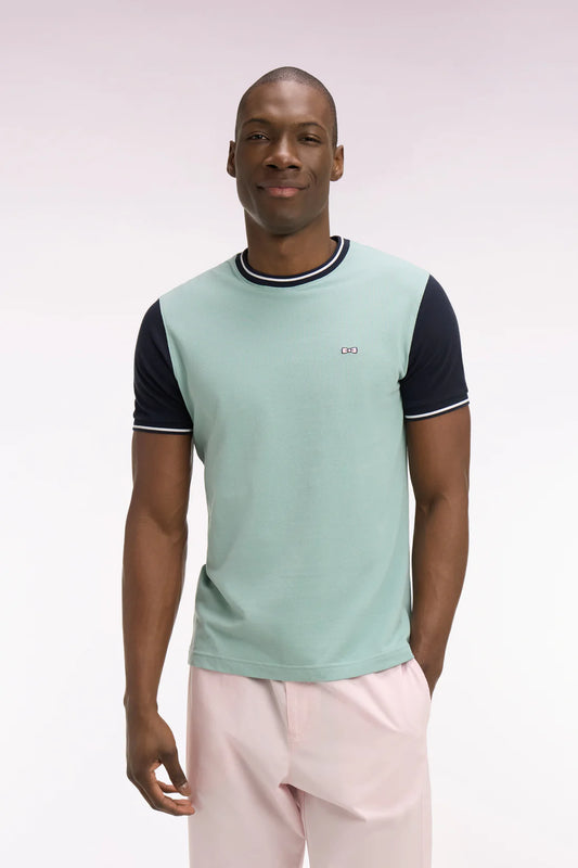 T-shirt à manches courtes en coton vert d'eau brodé, e26maitc0023 vem39