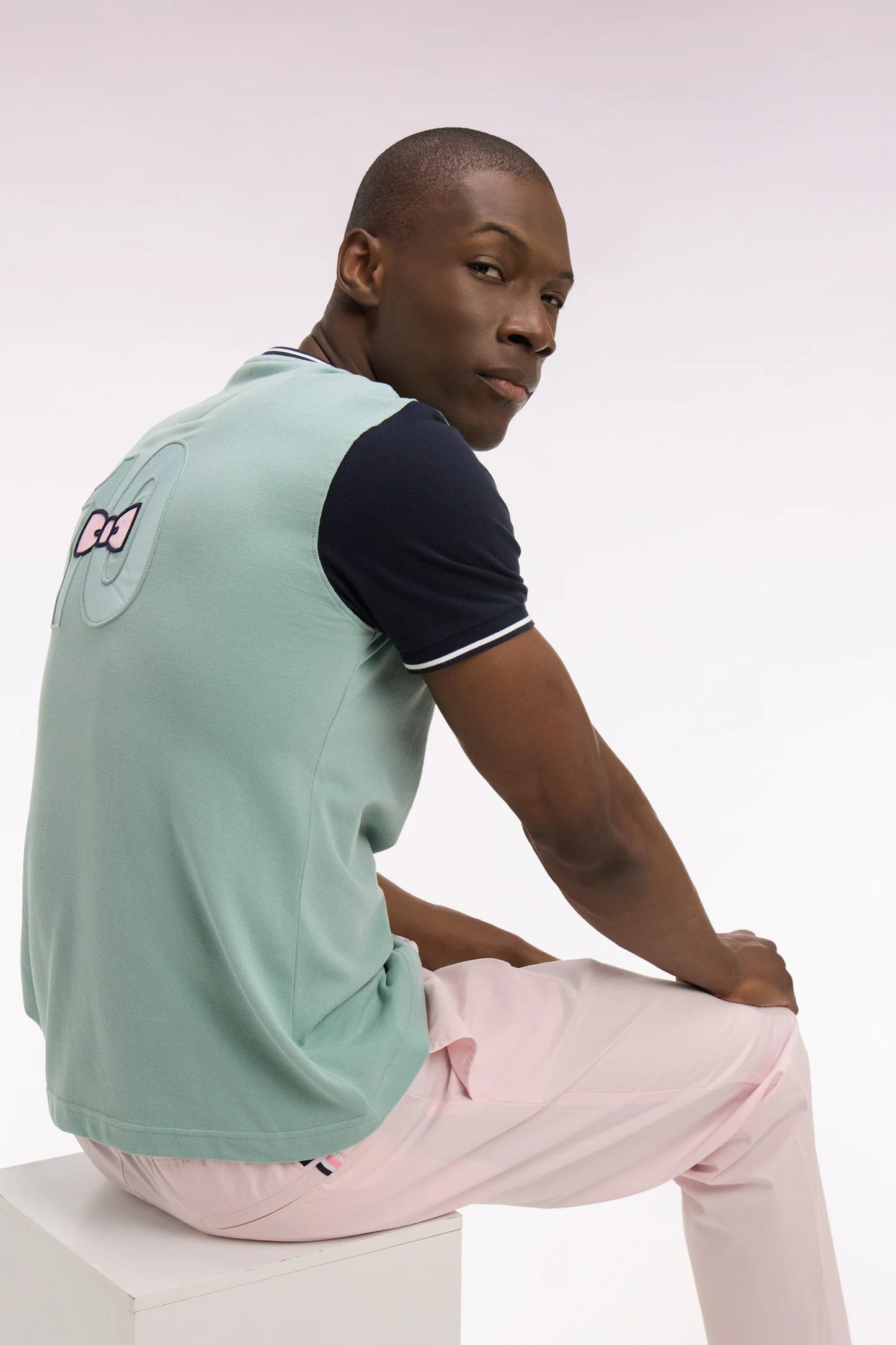 T-shirt à manches courtes en coton vert d'eau brodé, e26maitc0023 vem39