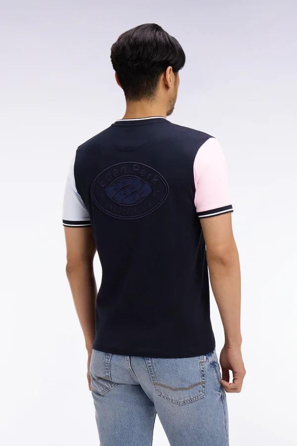 T-shirt à manches courtes en coton tricolore brodé, e26maitc0025 blf
