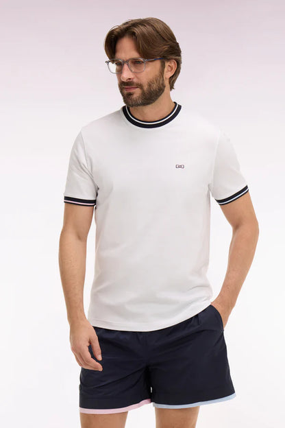 T-shirt blanc en coton brodé, coupe classique, e26maitc0026 bc