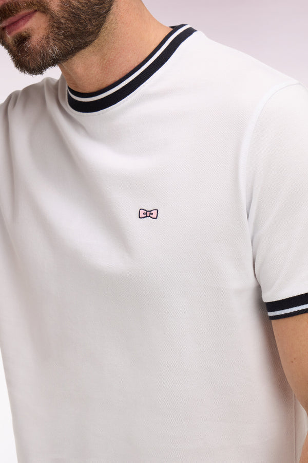T-shirt blanc en coton brodé, coupe classique, e26maitc0026 bc