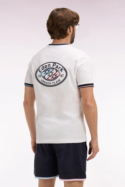 T-shirt blanc en coton brodé, coupe classique, e26maitc0026 bc