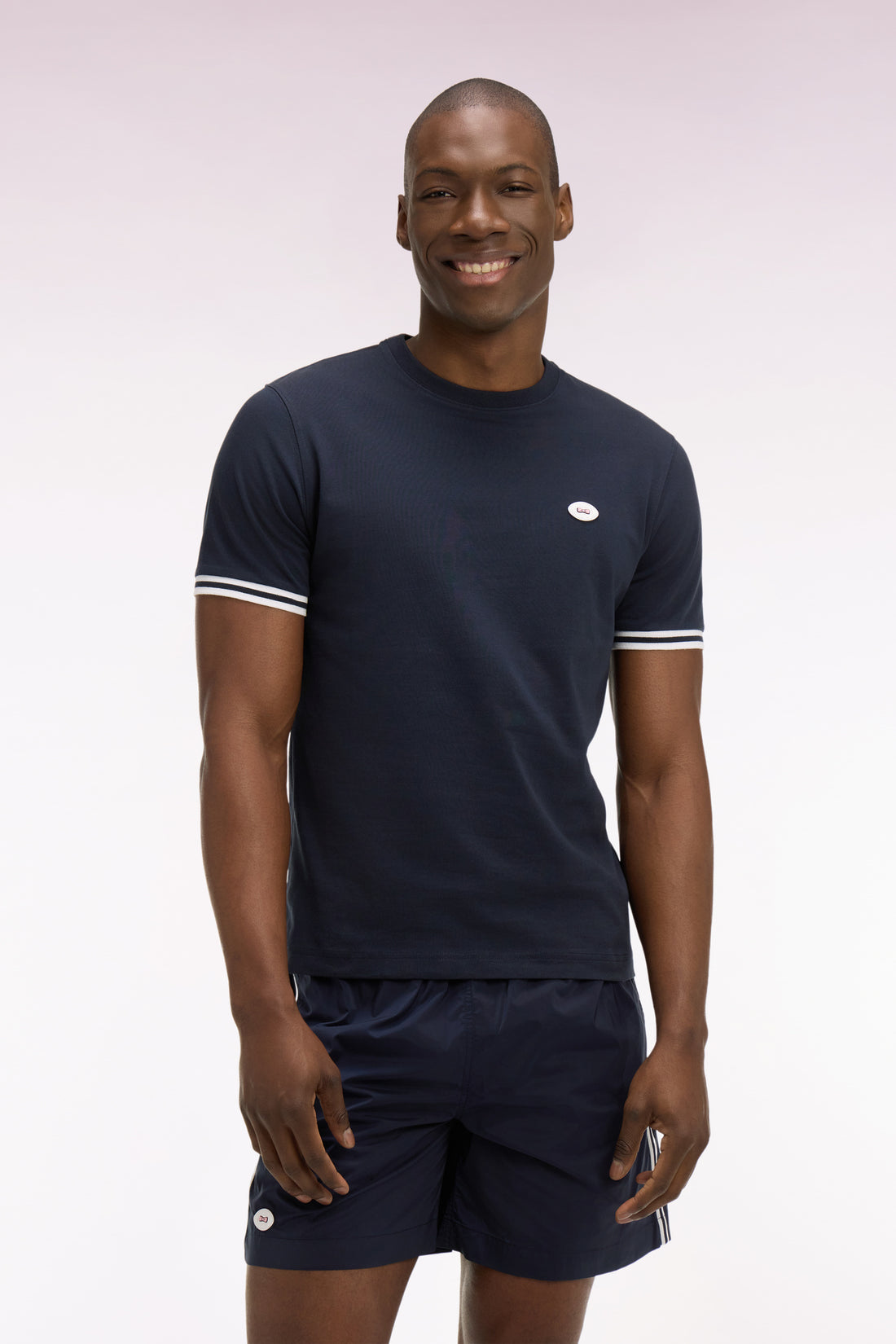 T-shirt bleu marine en coton, manches courtes e26maitc0031 blf