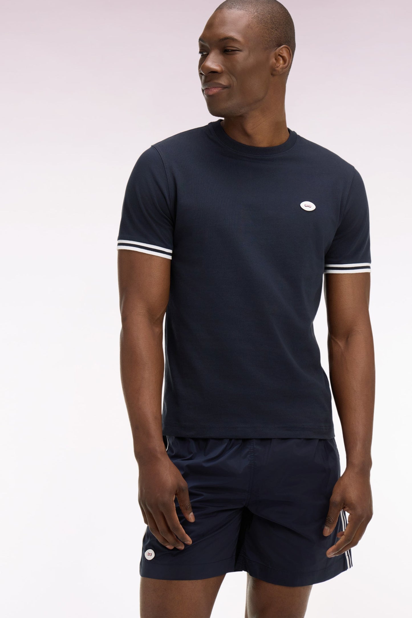 T-shirt bleu marine en coton, manches courtes e26maitc0031 blf