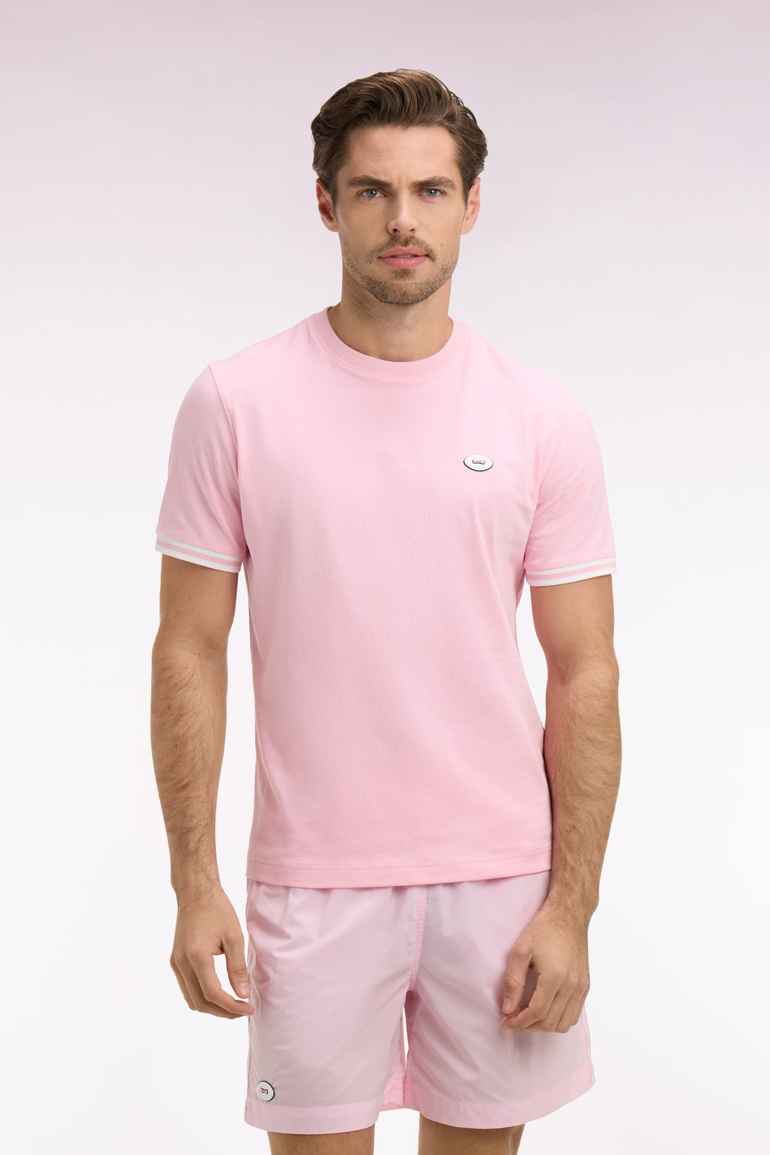 T-shirt rose en coton à manches courtes et coupe classique e26maitc0031 roc16