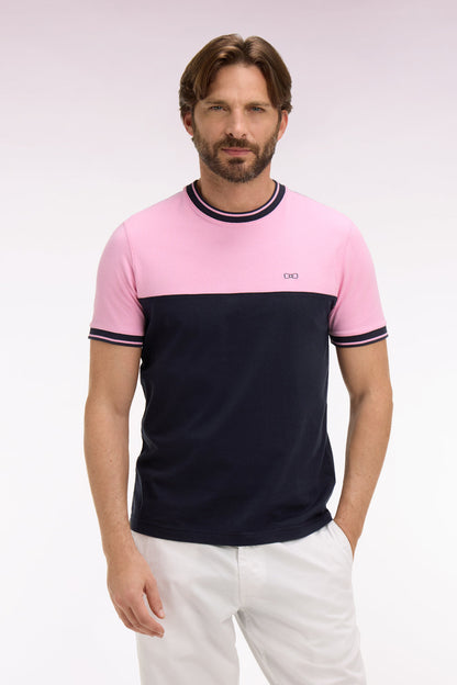T-shirt à manches courtes bicolore rose et marine ,e26maitc0039 rom