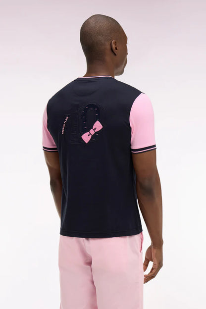T-shirt bleu marine en coton à manches courtes et manches roses e26maitc0040 blf