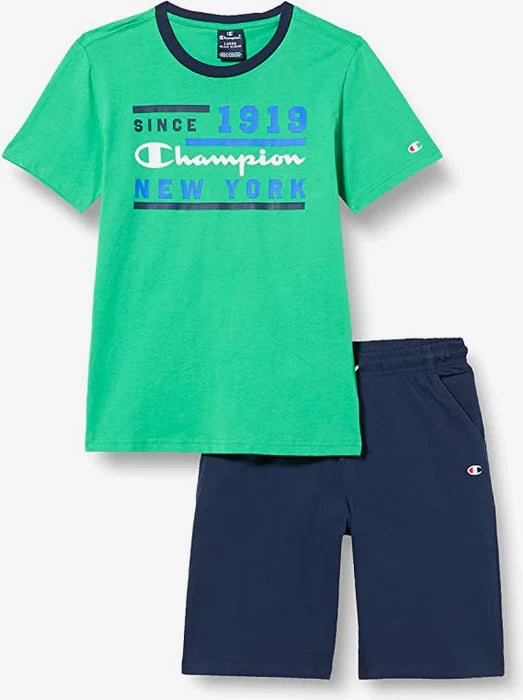 T-shirt graphique Champion Legacy pour garçon + bermuda 306315 GS004 ELG Vert-Bleu