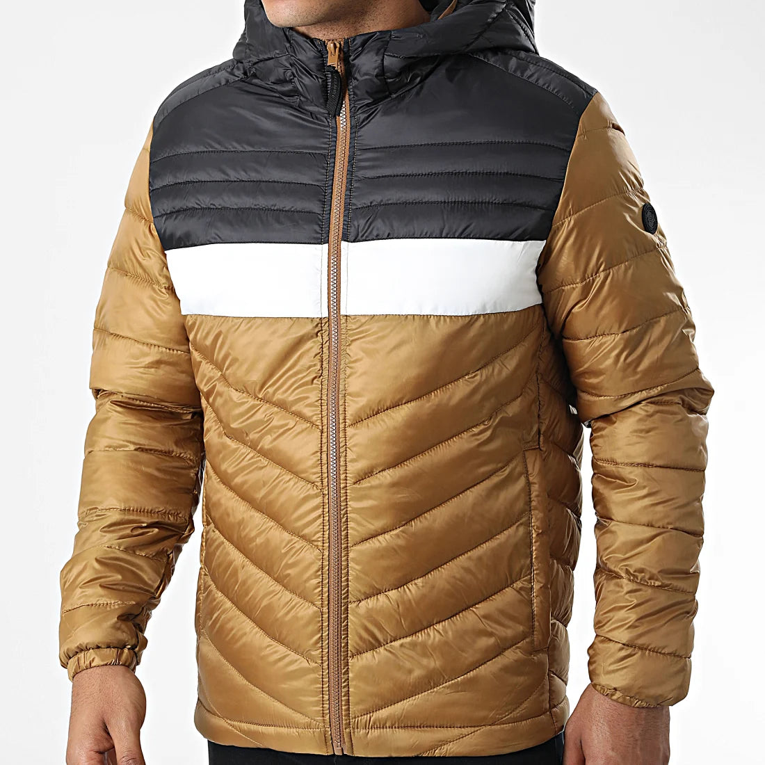 Jack And Jones Doudoune Capuche Hero Camel Noir 12211785