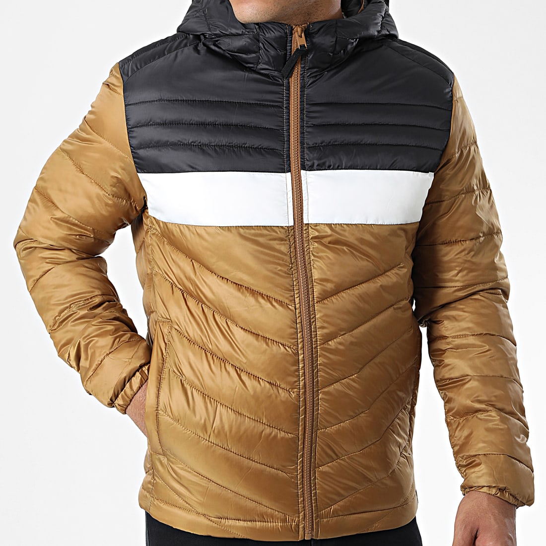 Jack And Jones Doudoune Capuche Hero Camel Noir 12211785