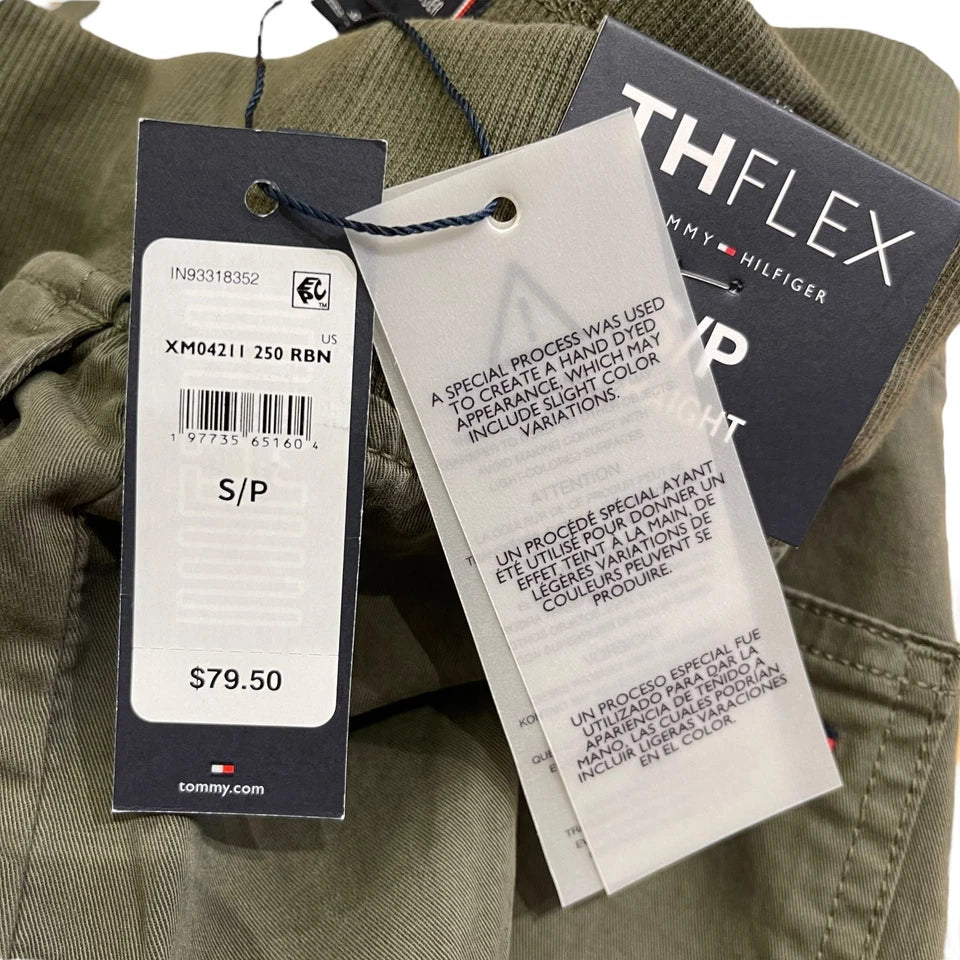 Tommy Hilfiger Men's Pull-on Drawstring Garment-Dyed Relaxed Tapered Twill Pants green xm04211 250 rbn