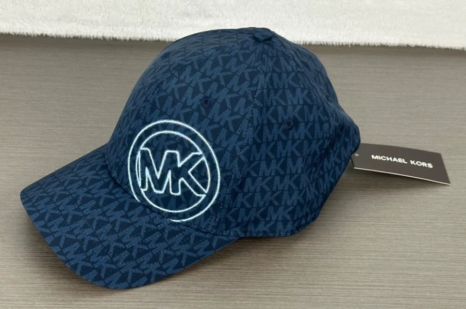 Michael Kors Men's Midnight Navy Blue MK Signature Baseball CapHat One Size NWT ot5004u2qq
