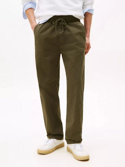 Tommy Hilfiger Men's Pull-on Drawstring Garment-Dyed Relaxed Tapered Twill Pants green xm04211 250 rbn