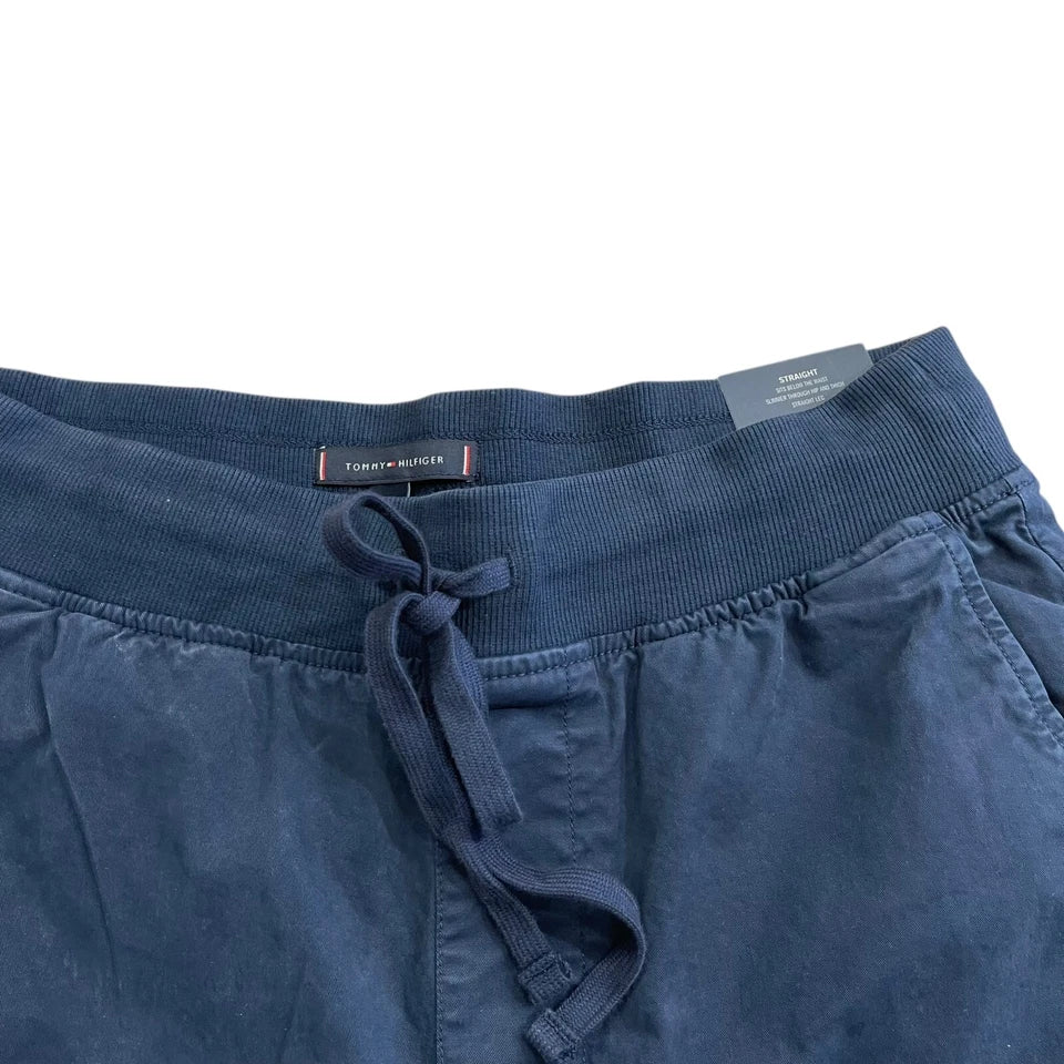 Tommy Hilfiger Men's Pull-on Drawstring Garment-Dyed Relaxed Tapered Twill Pants dark bluexm04211 400 dw5